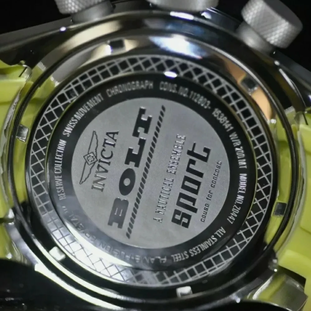 Invicta Men's Rare Reserve Swiss Chronograph Black Dial Lime Poly Watch NEW